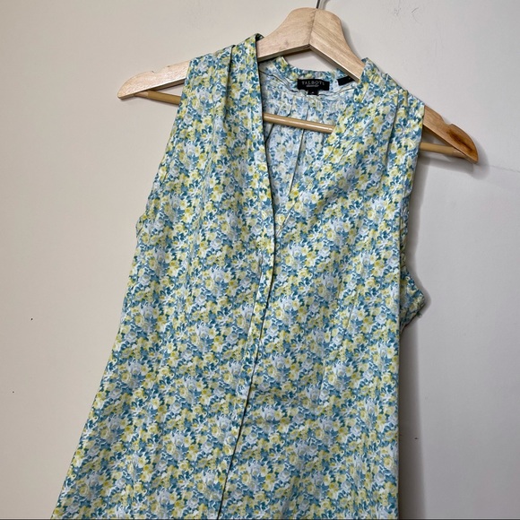 Talbots Stretch Yellow Green Floral Tie Waist Sleeveless Top - Picture 2 of 7
